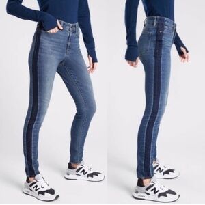 Athleta Sculptek Skinny High Waisted blue Tuxedo Stripe Stretch Jeans size 4